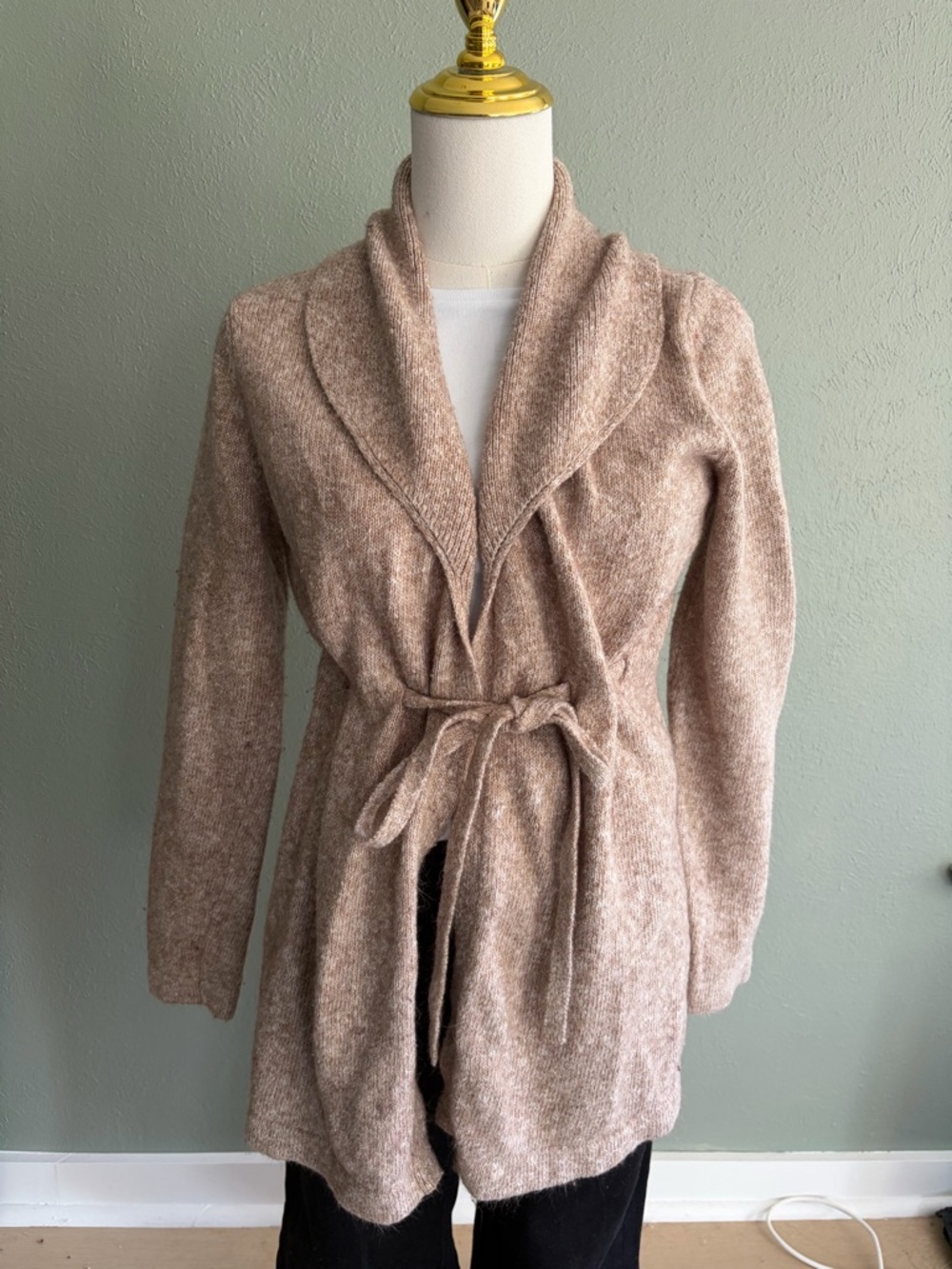Motherhood Materinty Women's Taupe Tie-Waist Sweater Cardigan size M